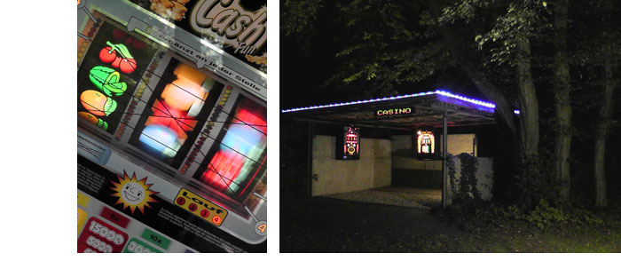 Helmut Hennig >    'Tutti Frutti Cash Casino', Installation, Spielautomaten, Unterstand, Lounge, 2011, Fotos: Hennig/