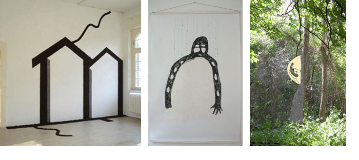 Peter Bremer >    'humus', Erdzeichnung, 2009/    'chaos-artoll', Grafitzeichnung, 2010/    'Am Anfang', Installation , 2011/